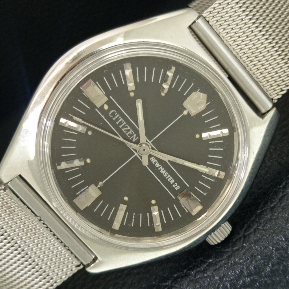 Vintage 1981 Citizen Manual Wound Mens Silver Watch & Black accents
